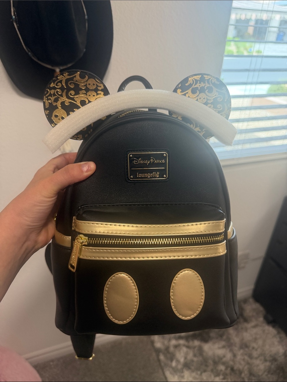 Disney Parks Loungefly Black & Gold Mickey Ear Backpack pirates of Caribbean